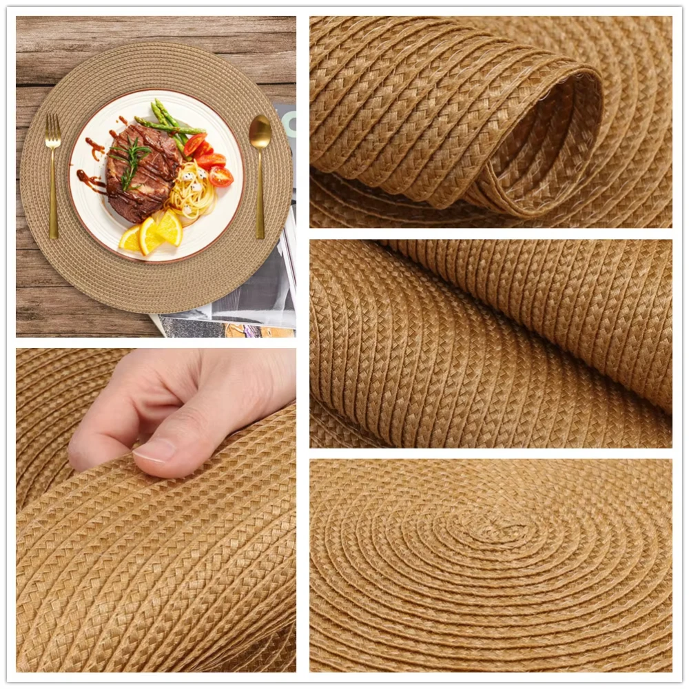 Round Placemats and Coasters Set of 1/6 Round Braided Woven Place Mats Washable Heat Resistant Table Mats for Kitchen Dining