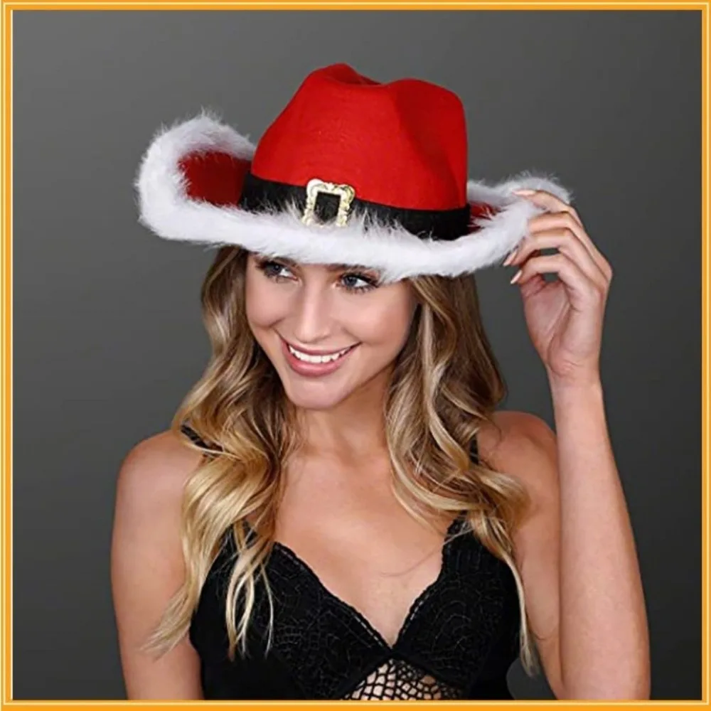 New Felt Cowboy Hat Santa Red Christmas Hat Gentleman Hat New Year Party Supplies