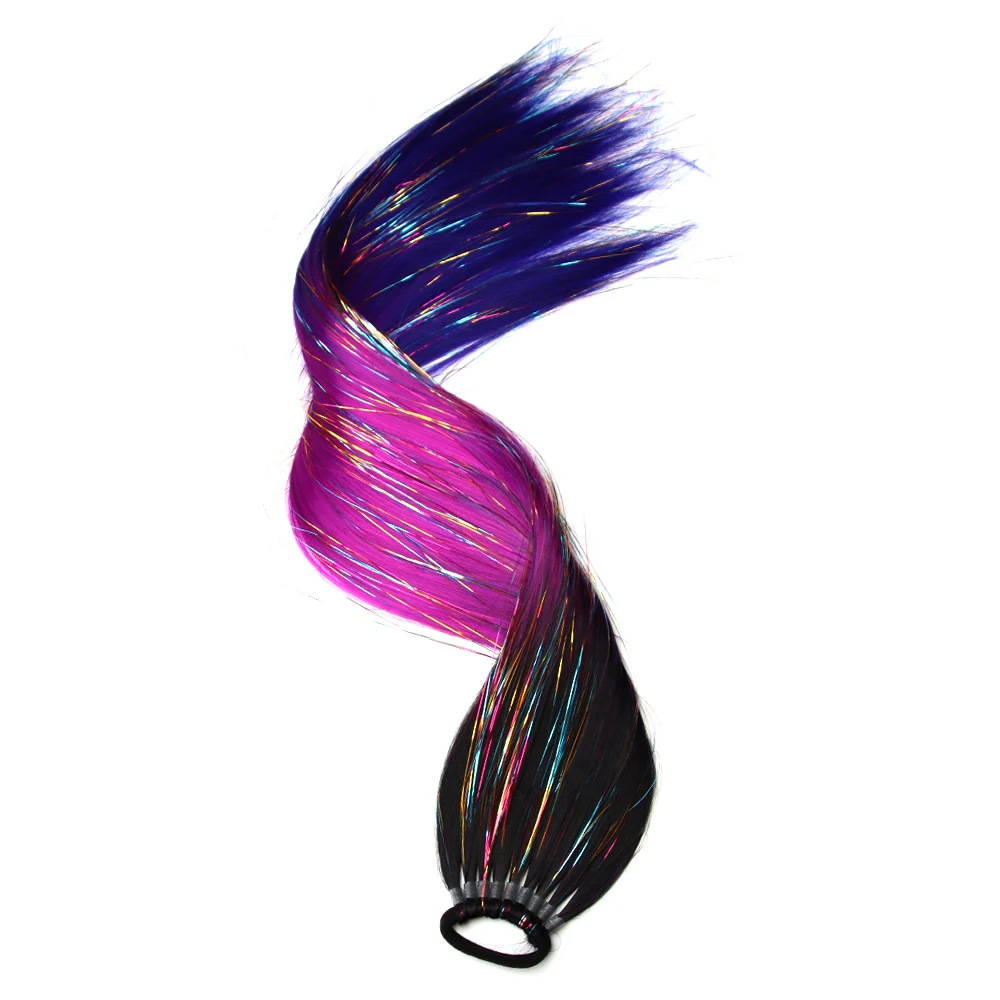 

Synthetic Ponytail Hair Extension With Mix Tinsel Sparkle Glitter Shiny Hair Ombre Braiding Hair For Women 24inch Colorful Braid