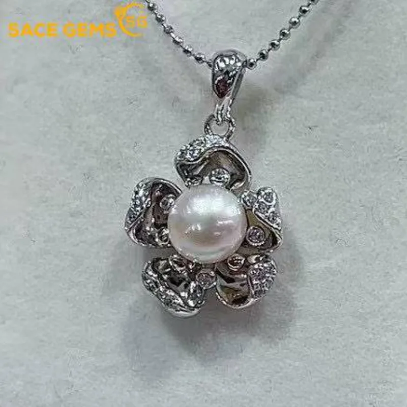 

SACE GEMS S925 Sterling Silver Certified 7MM Natual Pearl Pendant Necklaces for Womne Engagement Cocktail Party Fine Jewelry