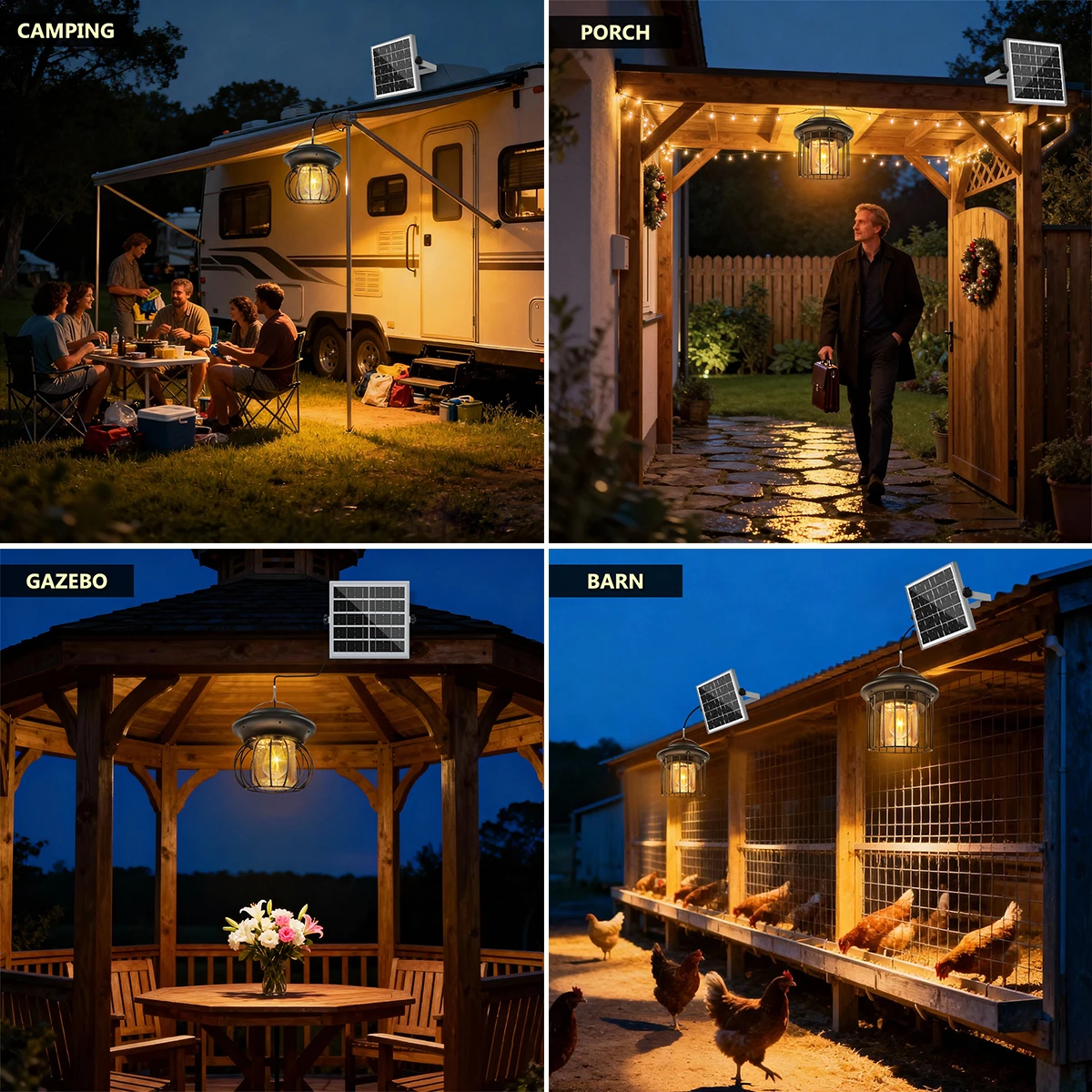 ضوء قلادة معلق بالطاقة الشمسية مع لوحة منفصلة عن بعد 5 متر كابل 3 5 8H مؤقت عكس الضوء IP65 لمرآب الحظيرة في الفناء الخارجي #6