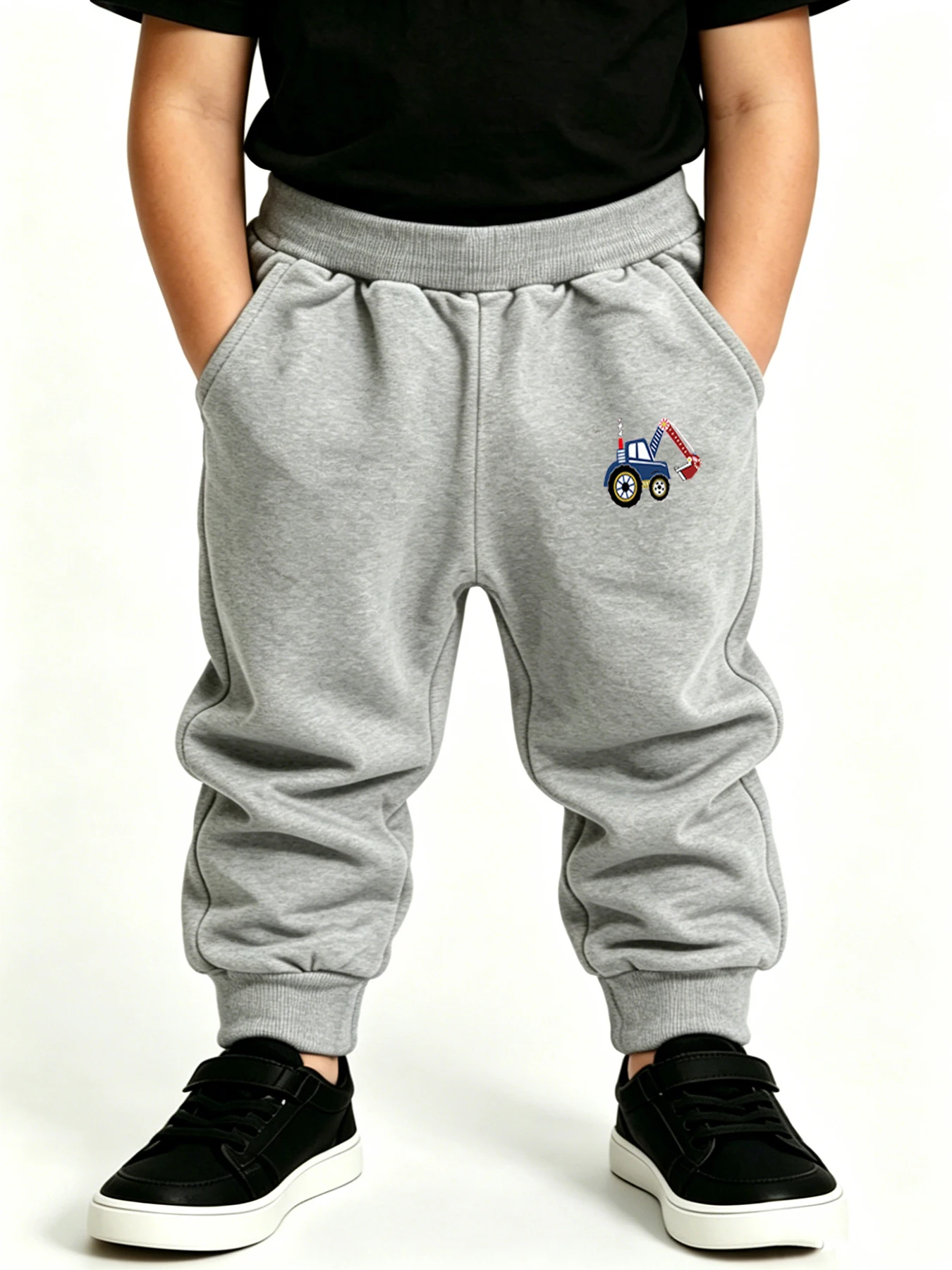 2‑12Years Boys Comfortable Knit Sweatpants Excavator Print Polyester Kids Casual Jogger Pants Four Seasons Children's Trousers
