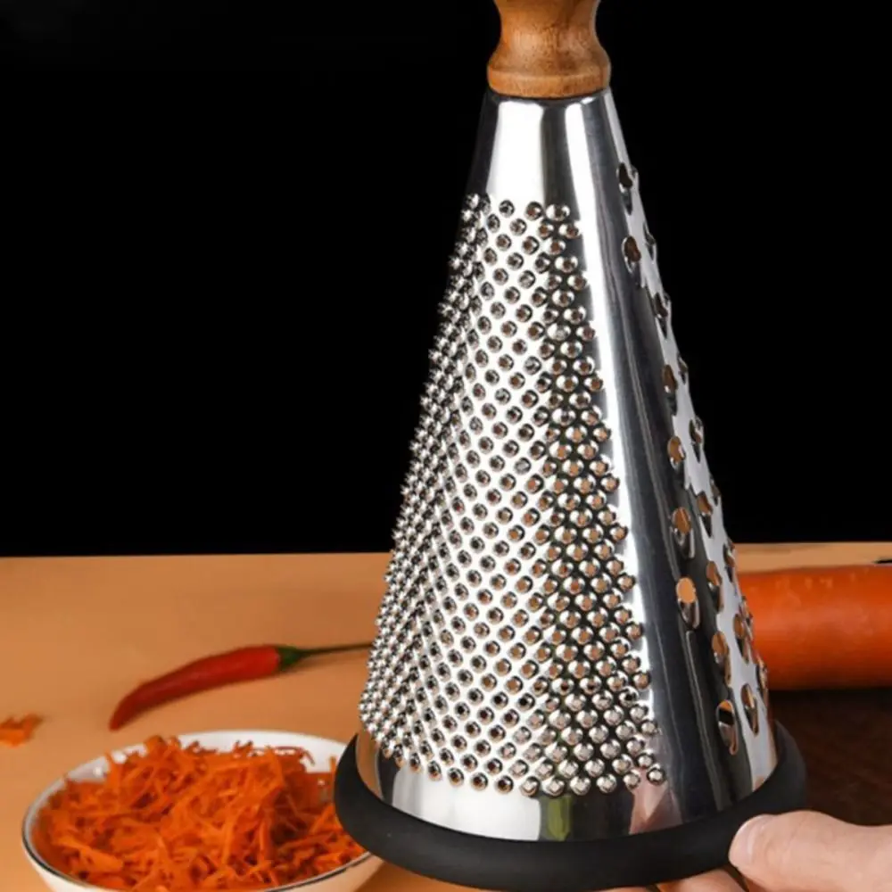 Manual Cone Cheese Grater Stainless Steel Three-sided Scraper Garlic Grater Wood Handle Non-slip Base Chocolate Shredder