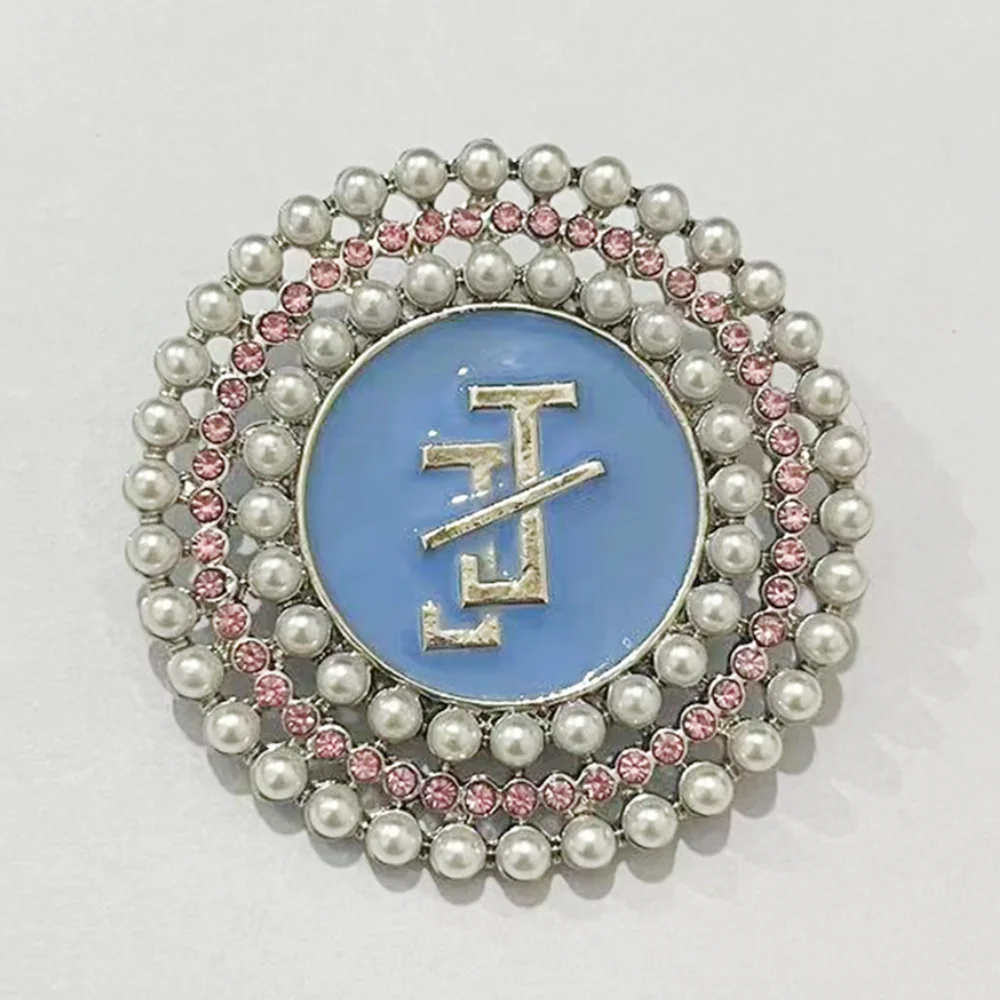 JJOA Light Pink Rhinestone Light Blue Enamel White Pearl Round Brooch Jack and Jill Sorority Women's Badge