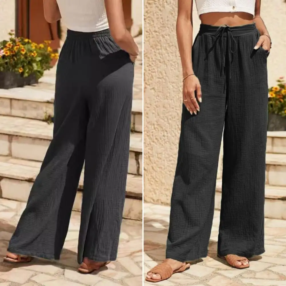 Drawstring Casual Pants Women Wide-leg Pants Stylish Women's Casual Pants with Wide Leg Adjustable Drawstring for Comfortable