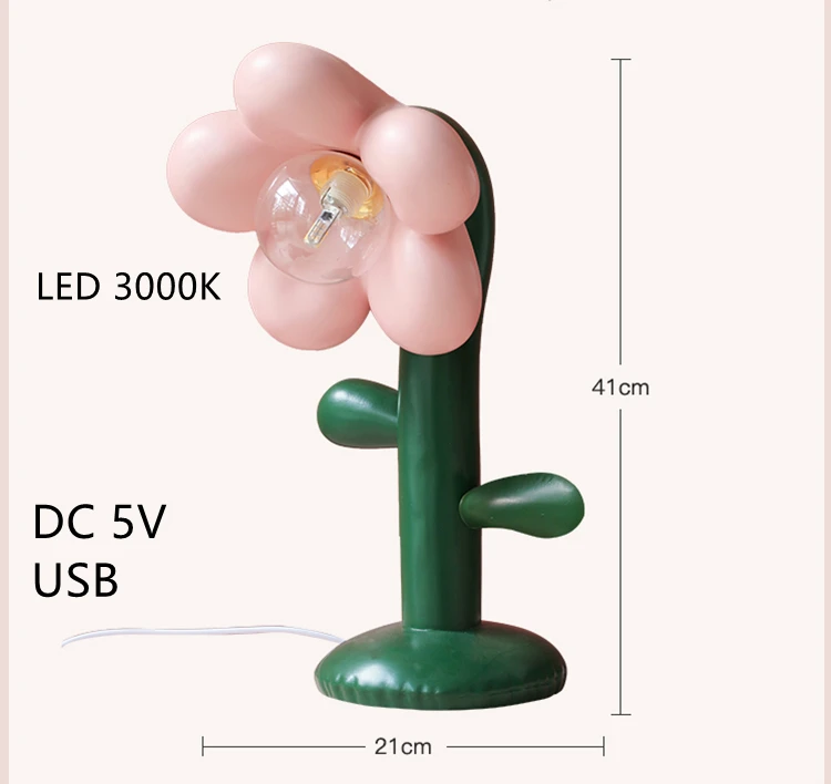 New Popular Flower Pink Girl's Room Children's Room Ins Popular Decoration USB DC 5V LED Table Lamp