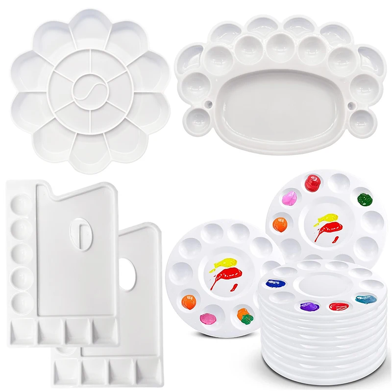 1PC Plastic Paint Tray White Drawing Palette Flower Foot Round Square Reusable Watercolor Oil Painting Palette Art Equipment ZYF