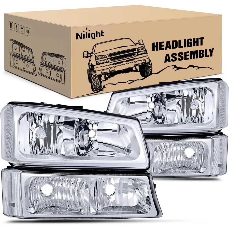 

Headlight Assembly for 2003 2004 2005 2006 Chevy Silverado Avalanche 1500 1500HD 2500 2500HD 3500 Chevrolet Pickup Replacement