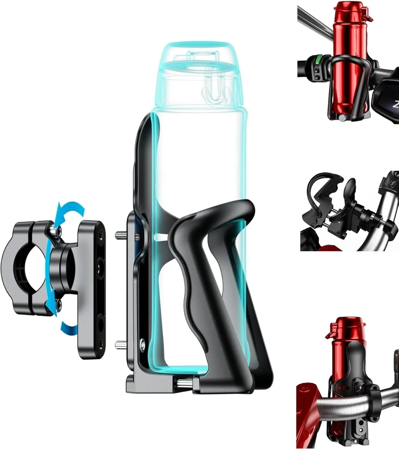 

Adjustable Bike Water Bottle Holder for Bicycle & Motorcycle, Quick Release Cup Cage Fit 2-3 Inch Bottles, Mounts on Handlebars