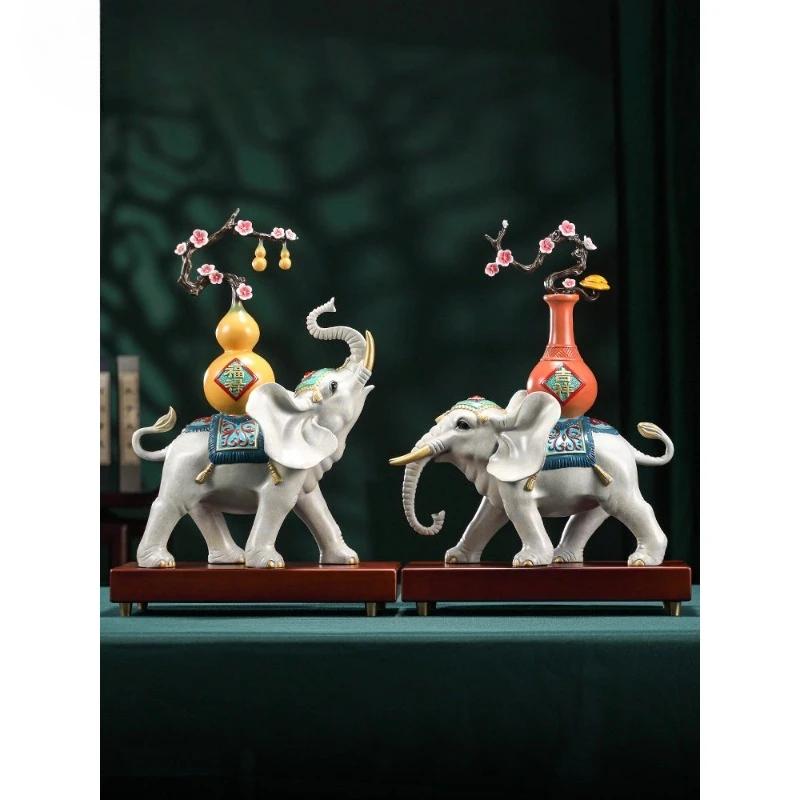 Elephant ornament pair home living room office wine cabinet
