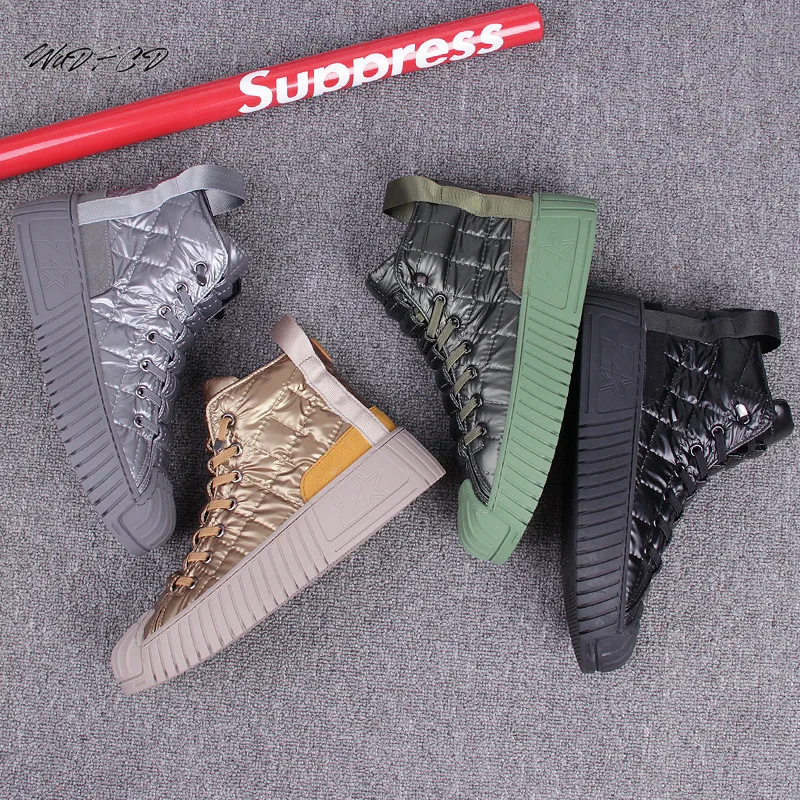 ارتفاع أعلى أحذية رياضية الرجال مصمم الشتاء أفخم حذاء الثلج عالي الرقبة دافئ موضة عادية أسفل الارتفاع العلوي زيادة منصة مسطحة حذاء من الجلد