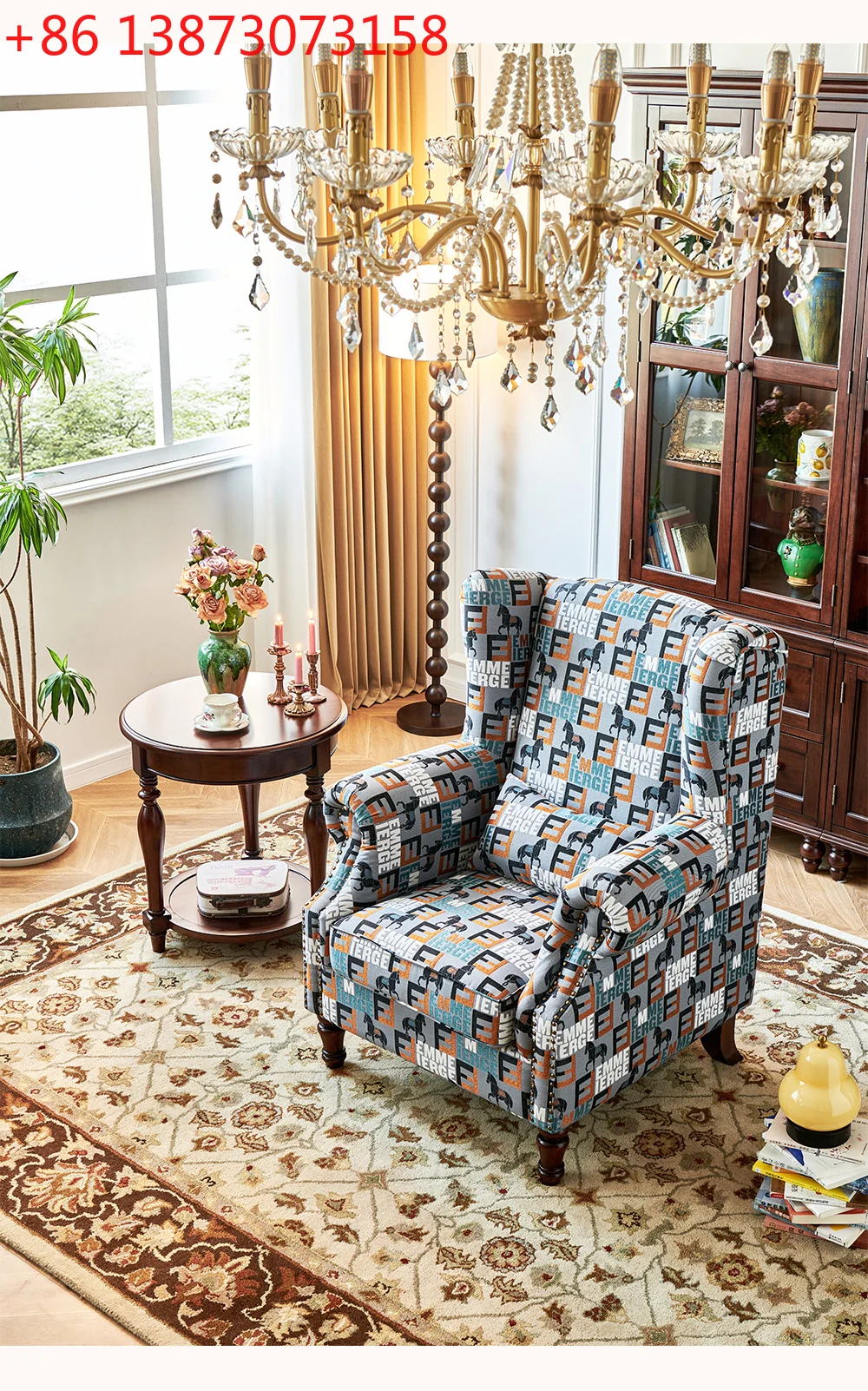 

American fabric tiger chair, single sofa retro living room casual high back