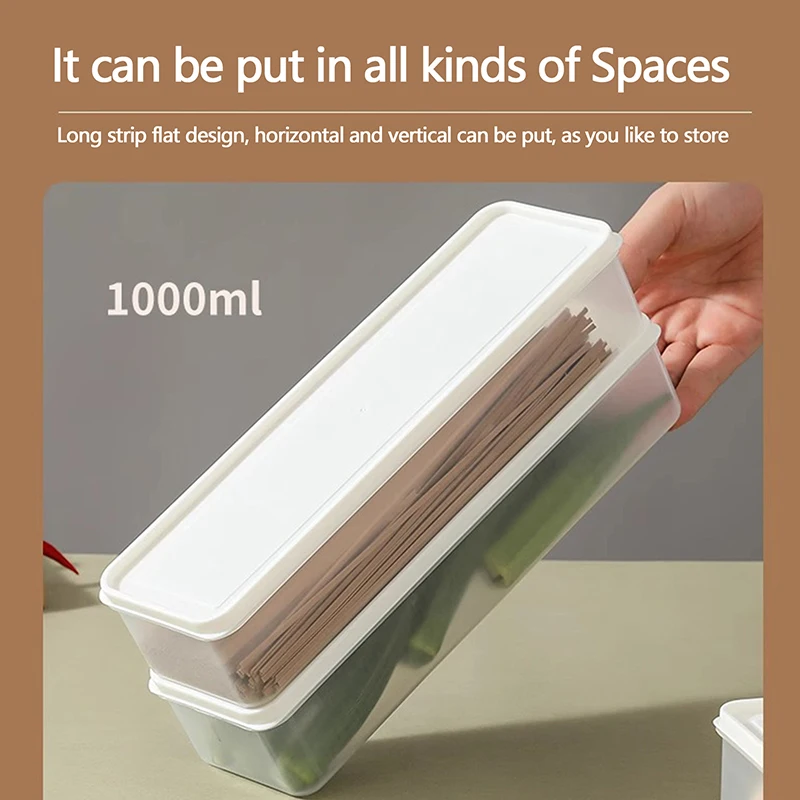 1PC Pasta Containers Storage Clear Rectangular Container With Lids Stackable Long Noodle Holder Airtight Containers For Cabinet