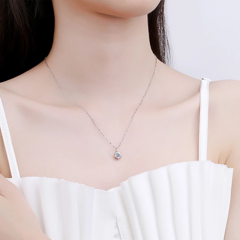 GRA D Color Moissanite Round Brilliant Cutting 18K Gold Plated 45cm 925 Sterling Silver Necklaces Wholesale