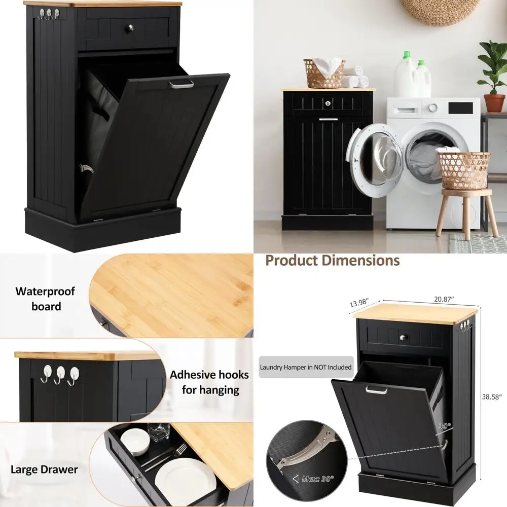 

Kitchen Tilt Out Trash Cabinet - 13 Gallons Wooden Pet Proof Hidden Bin for Living Room and Kitchen Use