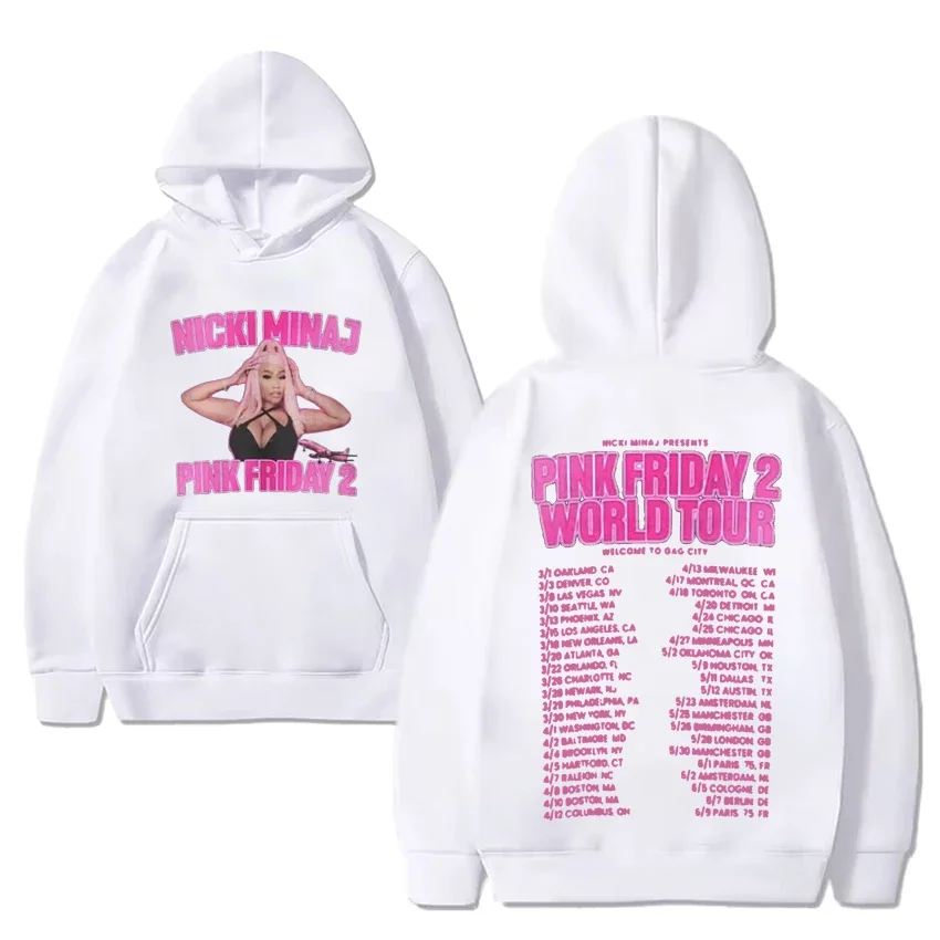 Rapper Nicki Minaj Graphic Hoodie Men Women New Album Pink Friday 2 World Tour Print Sweatshirts Unisex Oversized pullovers