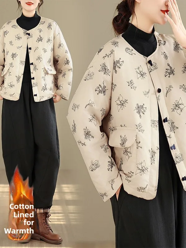 Jaet de algodón de talla grande japonés coreano para mujer, abrigo de algodón acolchado de algodón cálido Vintage con botones nuevos de invierno