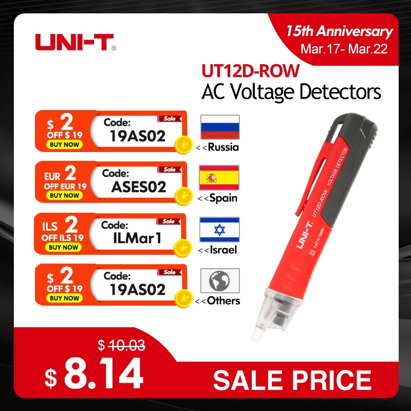 UNI-T AC-spanningsdetector UT12D Contactloze spanningstester 24V-1000V Contactloze elektrische tester Pen Power Sensor LED