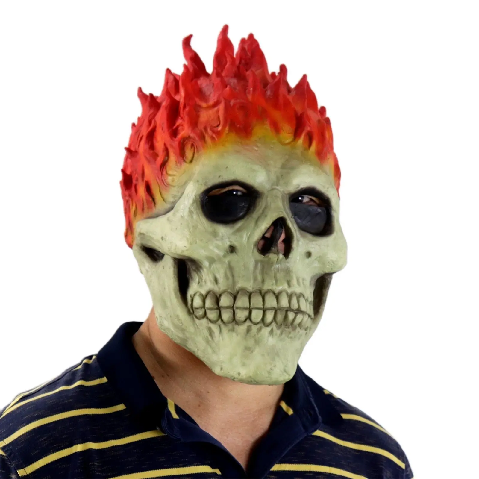 

Halloween Ghost Rider Red And Blue Flame Skull Mask Horror Ghost Full Face Latex Masks Cosplay Costume Props