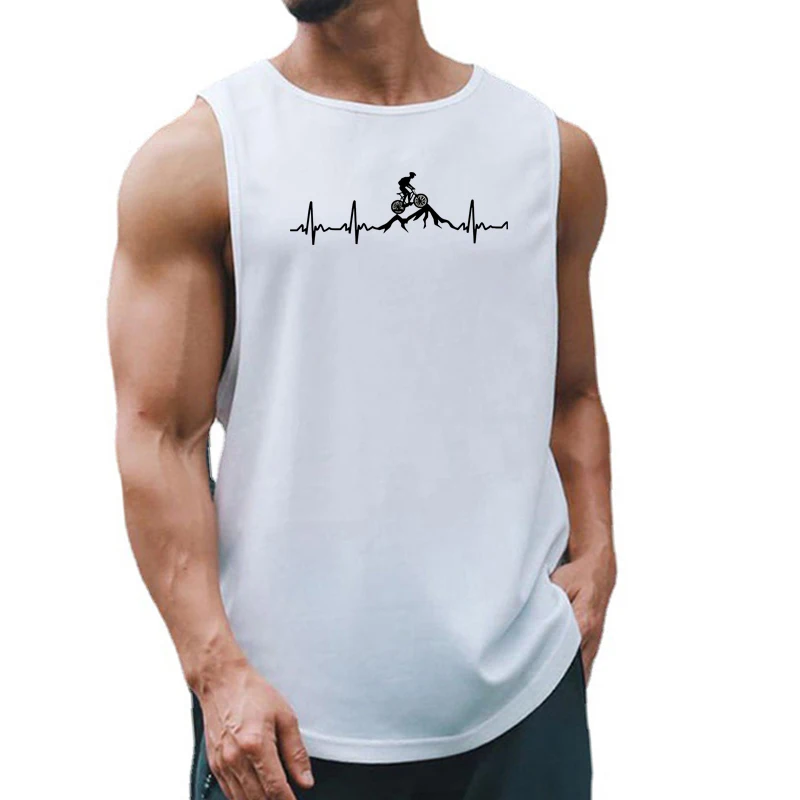 Mountain Bike Heartbeat Funny Mtb Dirt Bike Summer Mens Gym Tank Tops Quick Dry Bodybuilding Fitness Clothing Loose Sports Vest