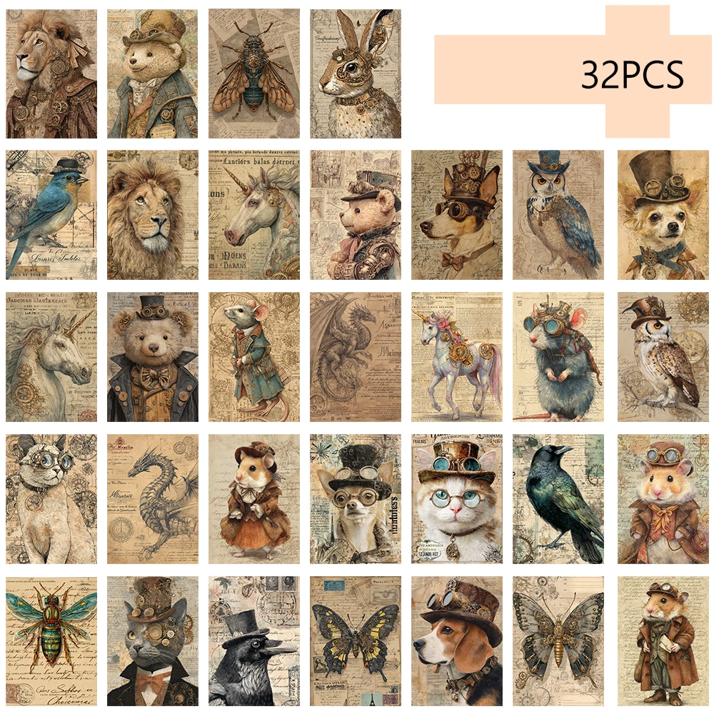 32 Stück, mechanische Punk-Tierpostkarte, Geburtstags-/Jahrestagsgeschenk, Sammlerstück, geeignet zum Verschenken, kann per Post verschickt werden. – Detail 3