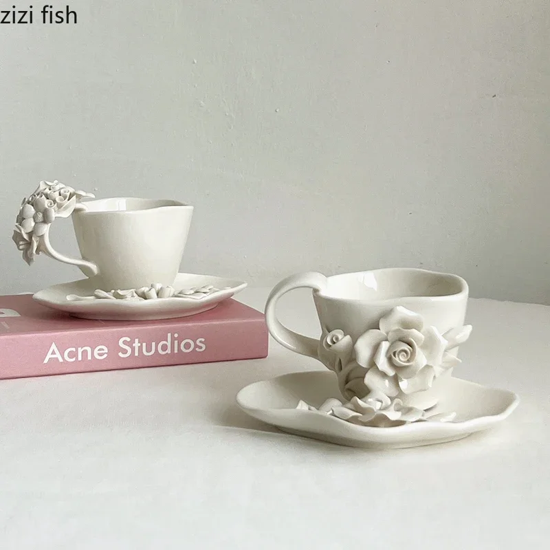 

3D Flower Shape Ceramic Mug Handmade Rose Coffee Mug Milk Tea Mug Office Tea Cup Water Cup Household Beverage Mugs Water Cups