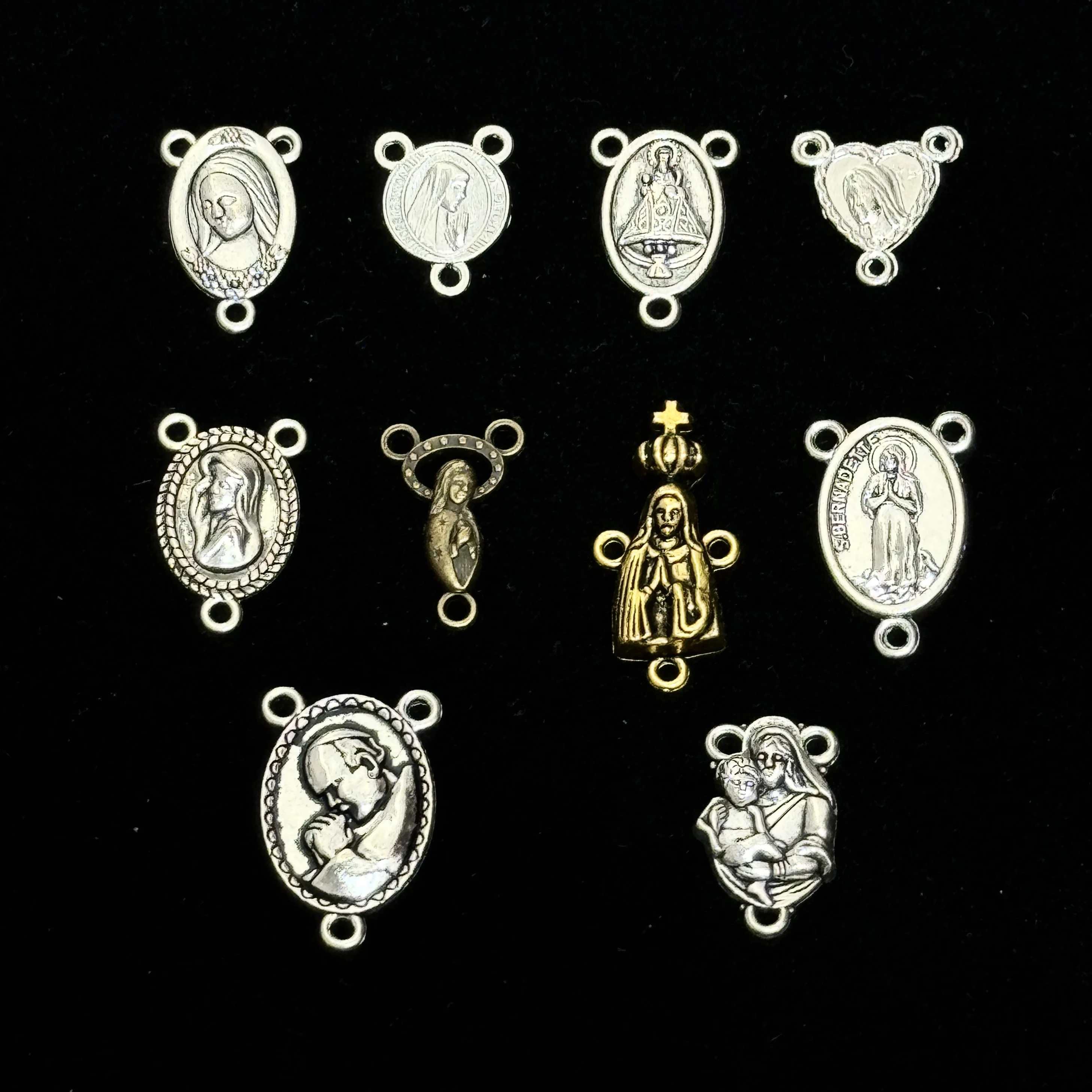 10Pcs Catholic Rosary Centerpieces Our Lady Miraculous Medal Pope Francis Infant Jesus Charms