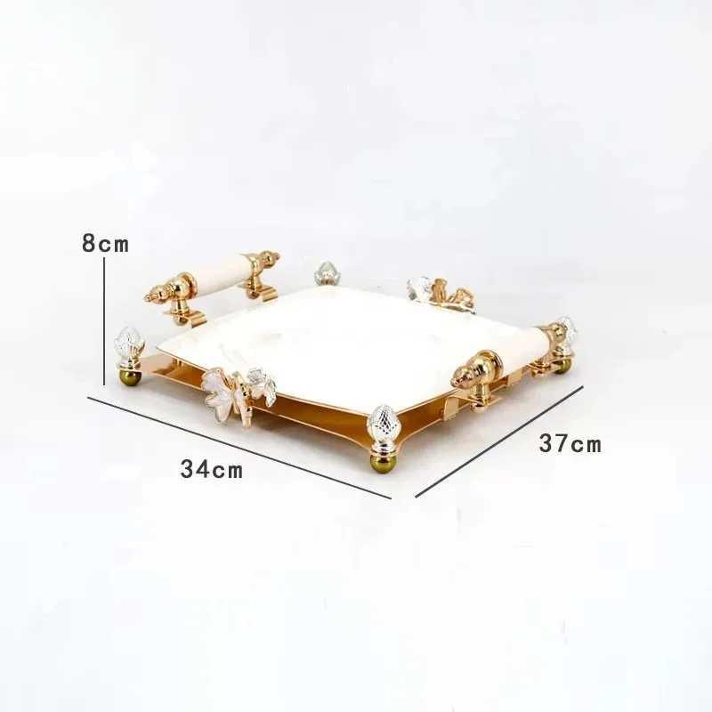 Modern Den Decorative Afternoon Dsert Fruit Plate with Handle Metal Stand Serving Tray