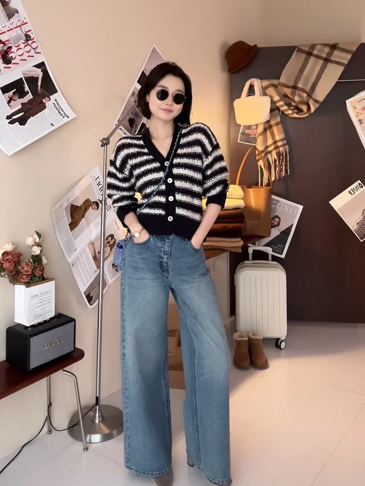 

Are Bla Label Original Jeans Blue Faionable Straight Leg High Waist Cotton Ladies Jeans W24209 Casual Chic Sle