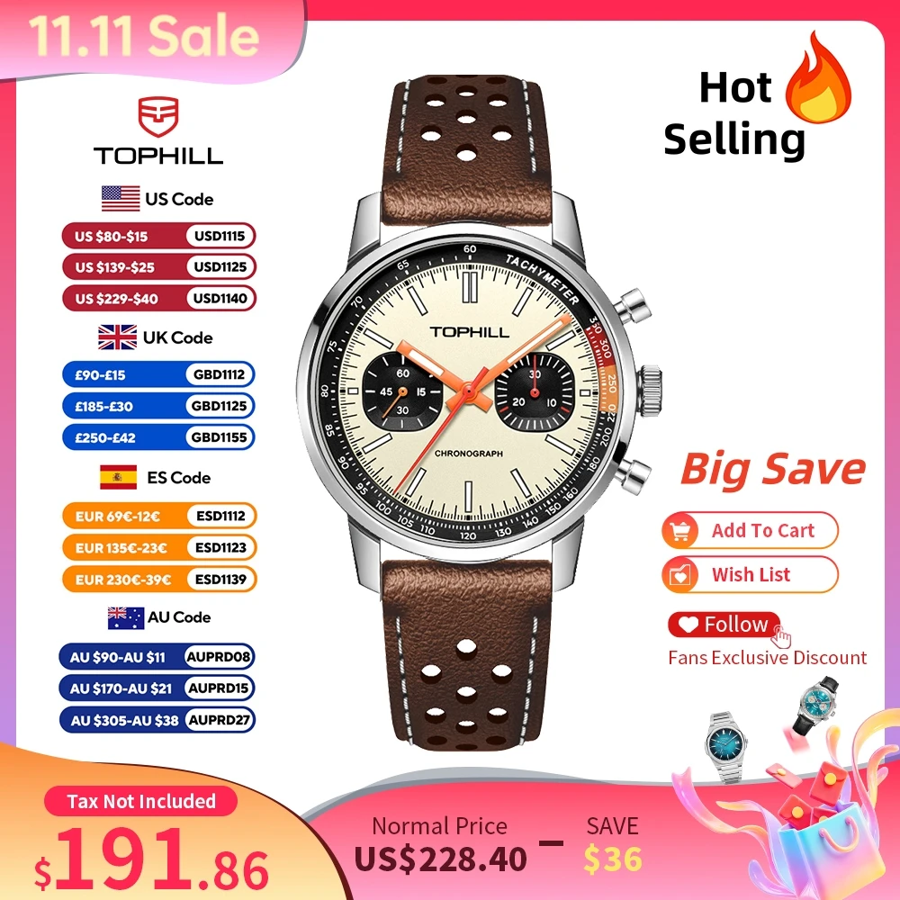 Chronograph Mechanical Watch Seagull 1963 - Zegarek TOPHILL 1963 Chronograf Mechaniczny Zegarek