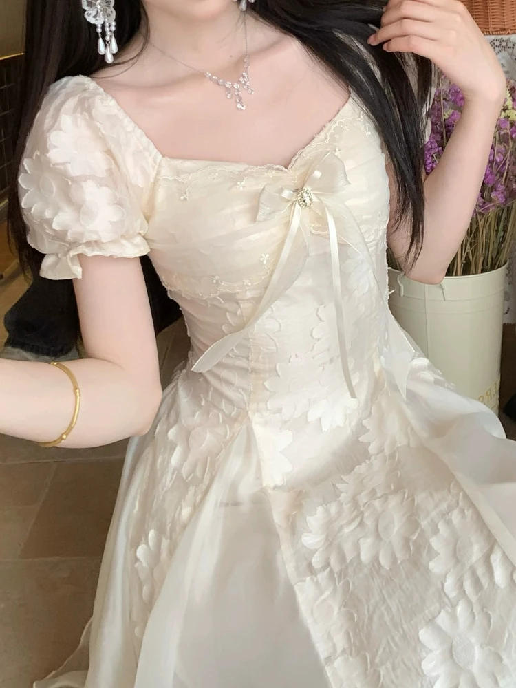 Elegant Vintage Spilt Midi Dress Women Bow Designer Puff Sleeve Fairy Dress Female 2025 Summer Korean Style Fashion Casual Dress - AliExpress 200000345 Elegant Vintage Spilt Midi Dress Women Bow Designer Puff Sleeve Fairy Dress Female 2025 Summer Korean Style Fashion Casual Dress - AliExpress 200000345