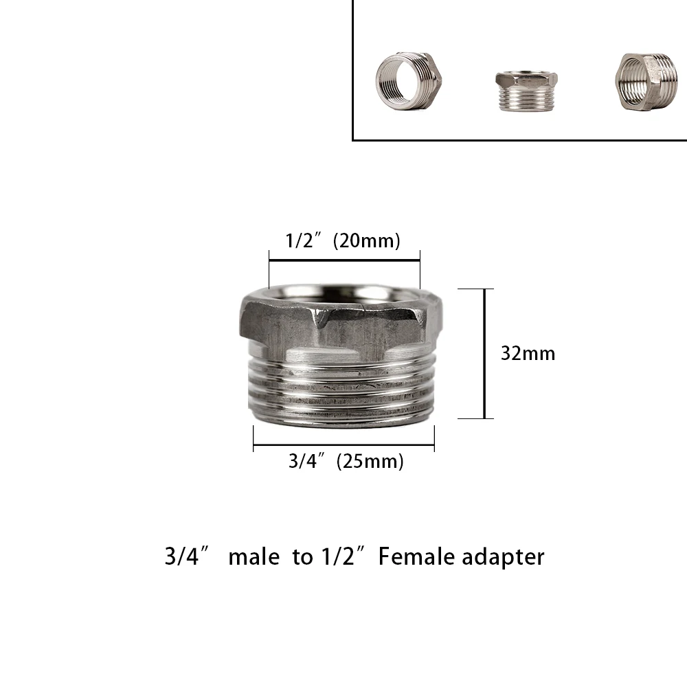 304 Stainless Steel Pipe Fitting Male-Female Thread Conversion Connect 1/2\