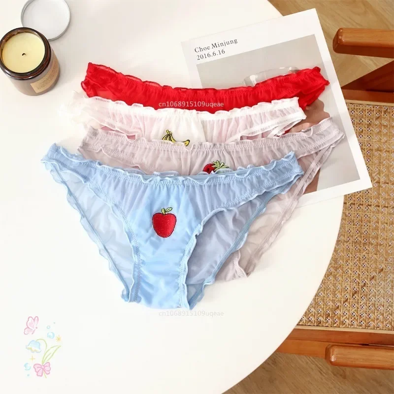 New Women Sexy Panties Lace Underpants Low-waist Panties Fruit Embroidery Perspective Briefs Female Underwear Lencería Femenina image 3