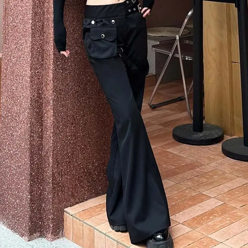 الأمريكية هوتي ريترو غسل الأسود بانت المرأة القوطية السراويل الطويلة ربيع الخريف Harajuku منخفضة الخصر سليم مضيئة السراويل Y2K الشارع الشهير #4