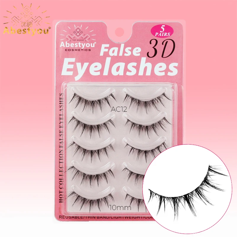 Abestyou 5 Pairs Cat Eye Korea Style Invisible Band Short Eyelashes Wispy Mink Lashes Cilios Maquillajes Lash Extension Supplies