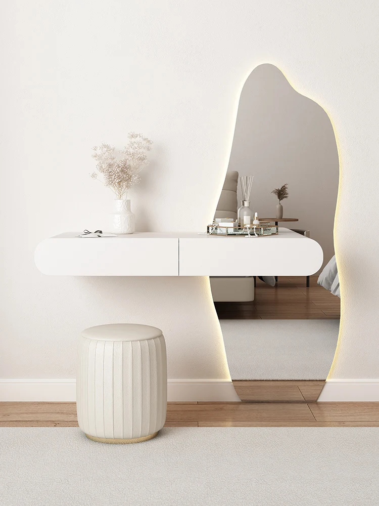 

Suspended empty dresser Modern simple full body mirror Vanity table One piece wall mounted floating bedroom table