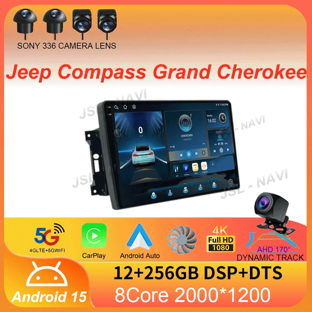 For Jeep Compass/Commander/Grand Cherokee/Wrangler/Liberty AutoRadio Android 15 Car Radio QLED GPS Navigation Multimedia Player