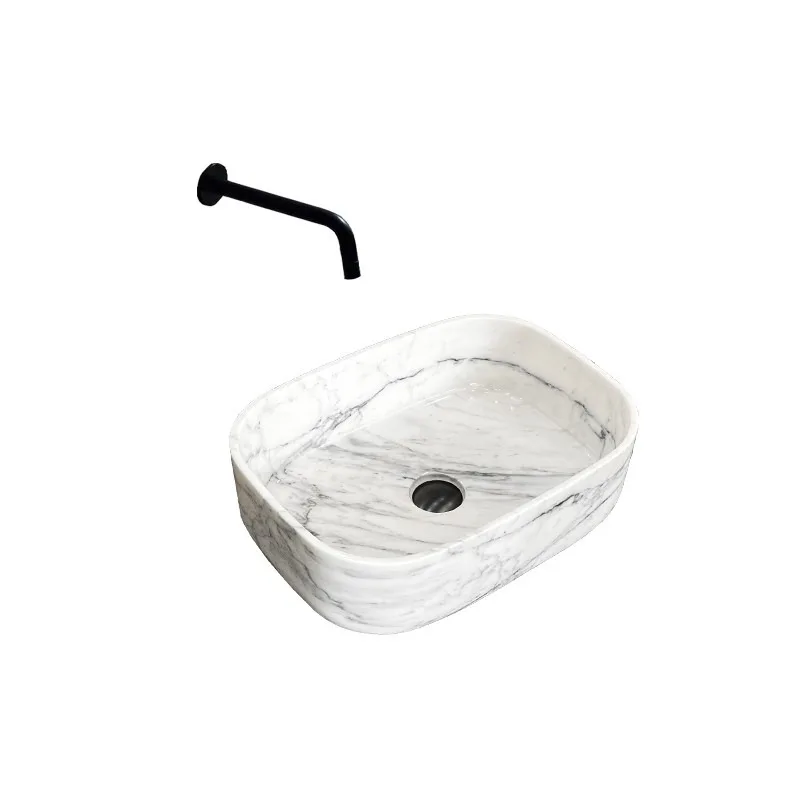 

Yunfu custom Carrara white fish belly golden fragrant snow plum integrated square basin marble bathroom basin
