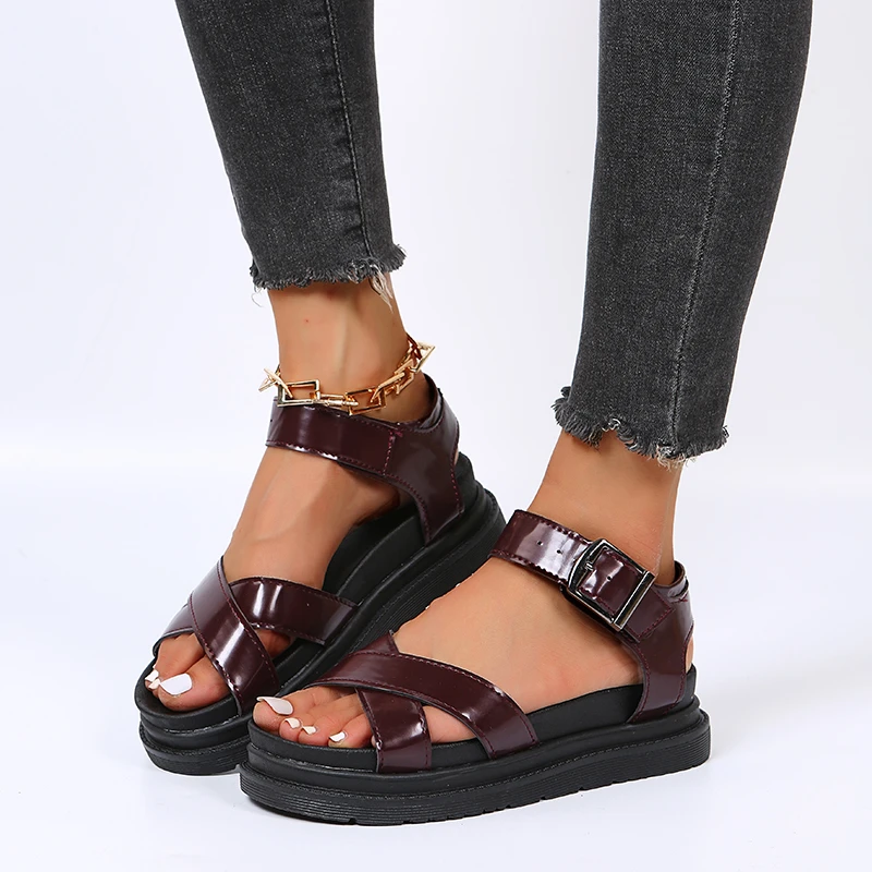 

2025 New Open Toe Flatform Wedges Shoes Woman Fashionable and Versatile Summer Beach Sandals Sexy Women PU Leather Sandals