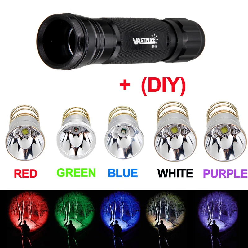 DIY White/Red/Blue/Green/Purple LED Flashlight Lamp Bulb for WF-501,502,503 Torch Accessary+DIY Flashlight Shell Host