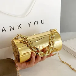 Women's Handbag Bags For Women 2024 Party Clutches Fashion Cylinder Mini Evening Purse Crossbody Shoulder Bag Gold Box Clutch