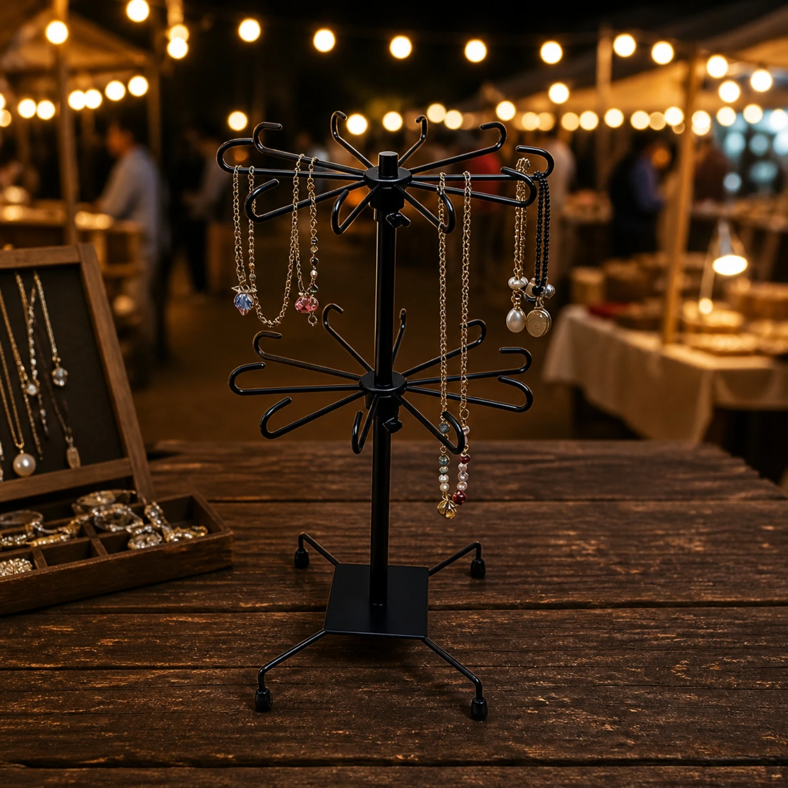 Rotating Jewelry Display Rack Adjustable Rotating Display Rack with Wheels Freestanding Necklace Organizer Stable