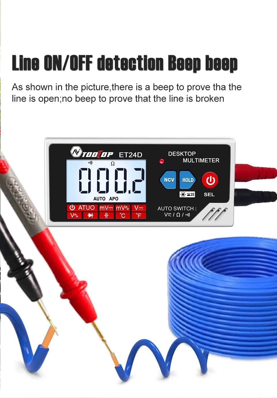 TOOLTOP ET24D 6000 Counts Digitalmultimeter Smart Desktop Multimeter Auto Range Wiederaufladbarer Akku für PCB-Schaltkreistests – Detail 9