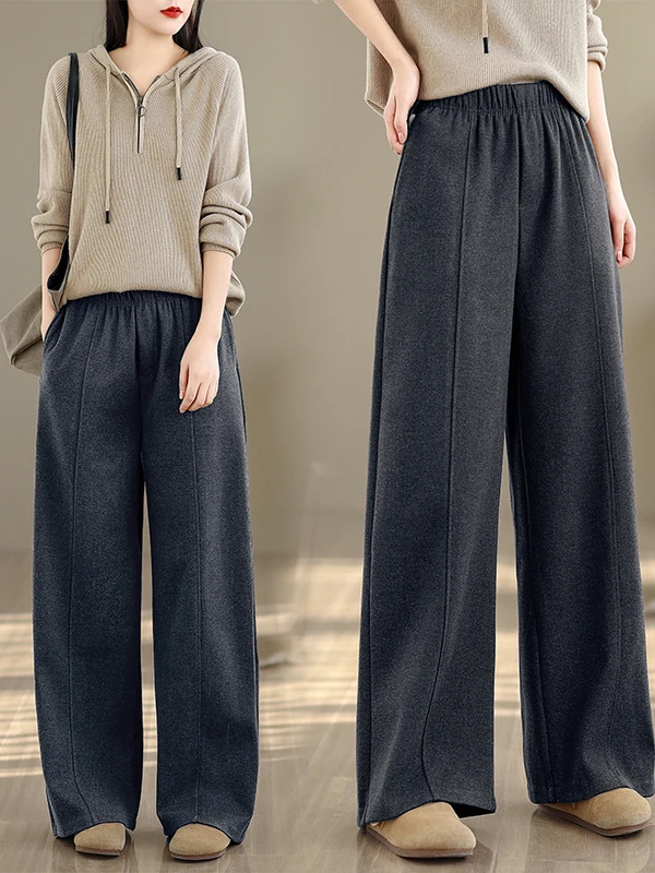 

Loose Casual Wide Leg Pants Women's plus Size Korean Japanese Sle Faionable Agel Woolen Trousers High Waist Straight Cut
