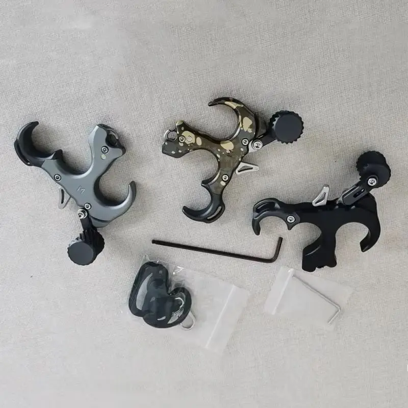 

3-Finger Compound Bow Release Grip Trigger Archery Release Aid Aluminum Alloy Hunting Shooting Accessory Black/Grey/Camo