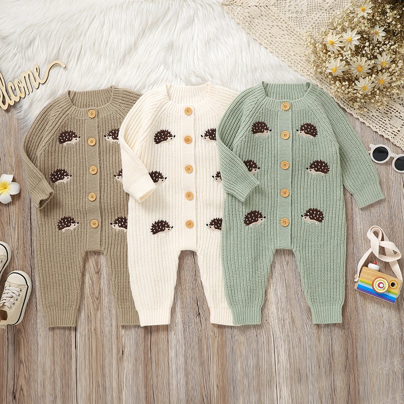 

Newborn Clothes Outfits Autumn Winter Baby Boy Girl Long Sleeve Knitted Rompers Jumpsuits Cute Hedgehog Infant Outwear Playsuits