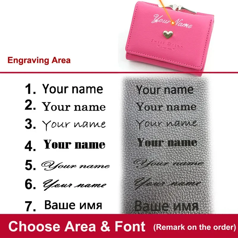 New Short Women Wallets Name Engraving ID Card Holder Cute Female Purses High Quality Simple Coin Pocket Girls Wallet view 2