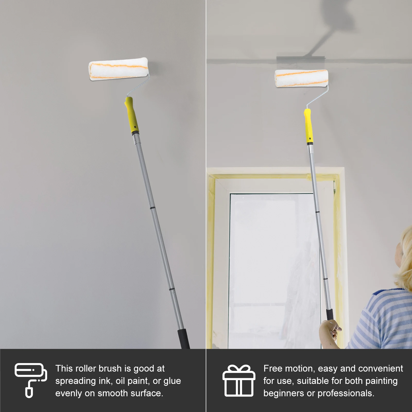 

3Section ExtensionRod PaintRoller Brush Detachable Portable LargeArea Quick HouseholdDIY WallCeiling Roller FiberIron Plastic