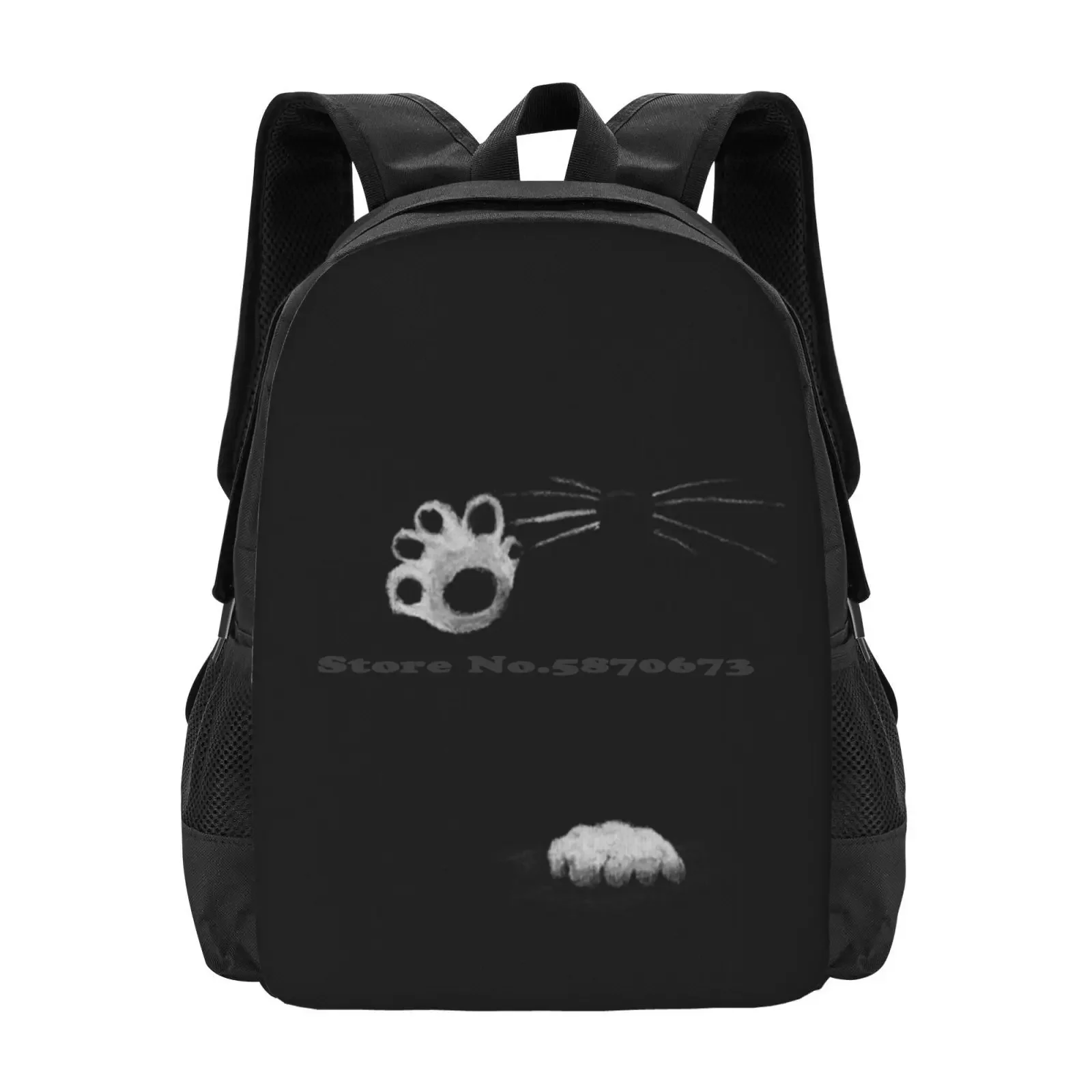 

The Paw That Reaches Out Hot Sale Schoolbag Backpack Fashion Bags Paw Fur Whiskers Cat Black White Meow Line Kitten