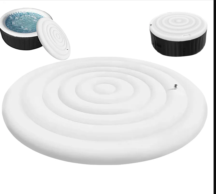 

Round Spa Pool Inflatable Cover 145cm Energy Saving Round Hot Tub Lid Outdoor Spa Pool Windproof Rain Overflow Thermal Cover